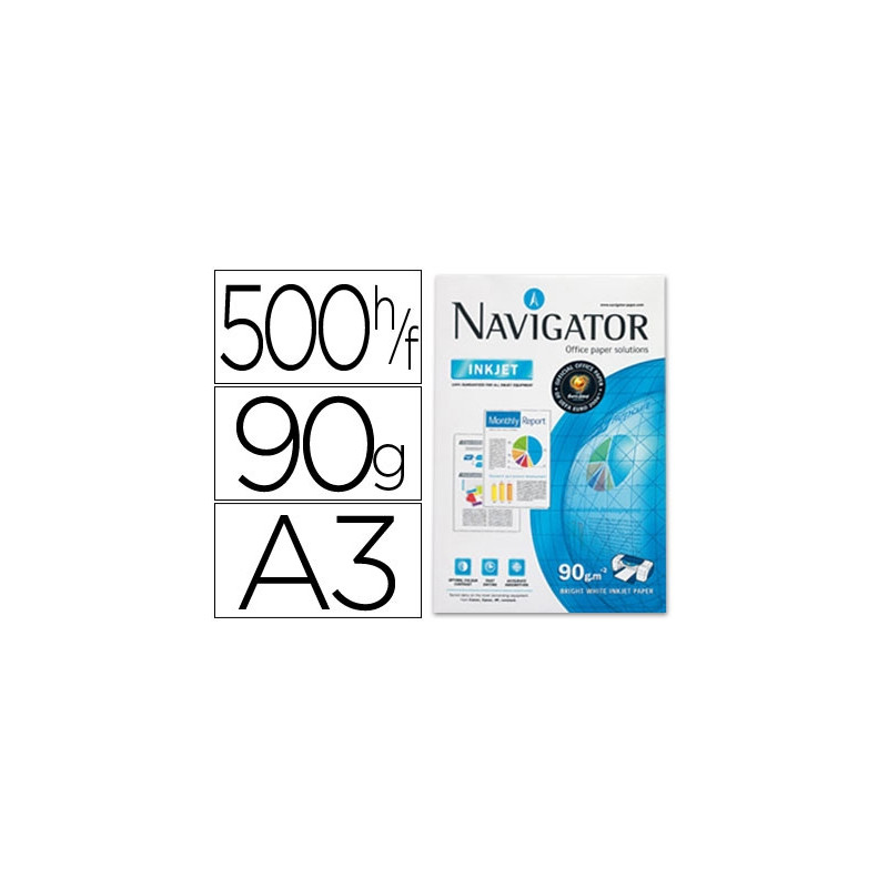 PAPEL FOTOCOPIADORA NAVIGATOR DIN A3 90 GRAMOS PAPEL MULTIUSO INK-JET Y LASER PAQUETE DE 500 HOJAS