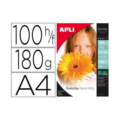 PAPEL FOTOGRAFICO APLI GLOSSY DIN A4 DE 180 GRS