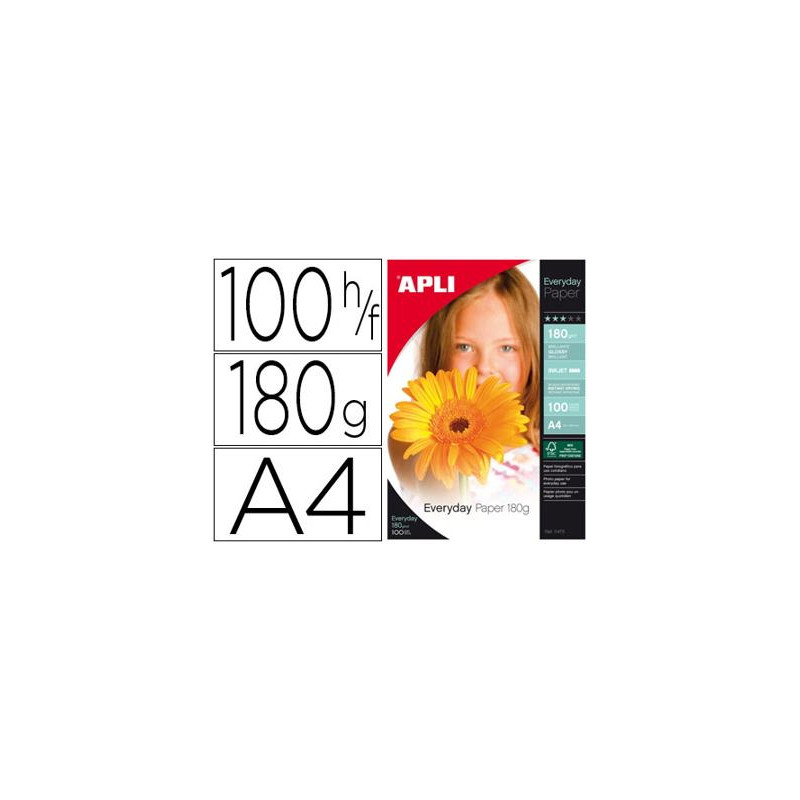 PAPEL FOTOGRAFICO APLI GLOSSY DIN A4 DE 180 GRS