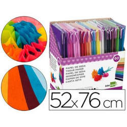 PAPEL SEDA LIDERPAPEL 52X76 CM EXPOSITOR 60 BOLSAS DE 5 HOJAS 12 COLORES SURTIDOS