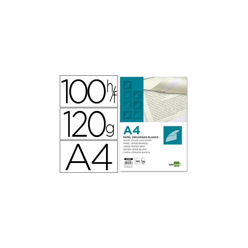 PAPEL VERJURADO LIDERPAPEL A4 120G/M2 BLANCO PAQUETE DE 100 HOJAS