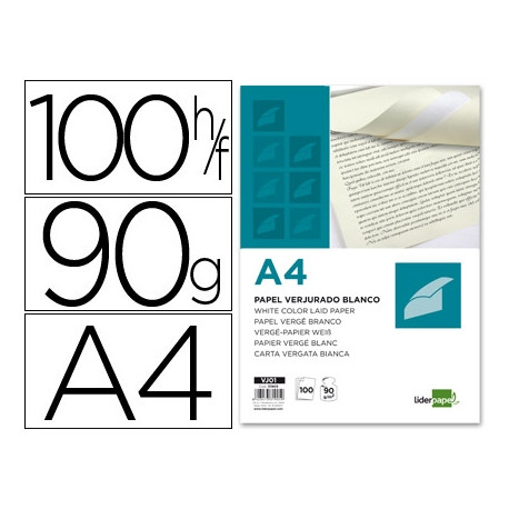 PAPEL VERJURADO LIDERPAPEL A4 90G/M2 BLANCO PAQUETE DE 100 HOJAS