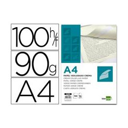 PAPEL VERJURADO LIDERPAPEL A4 90G/M2 CREMA PAQUETE DE 100 HOJAS