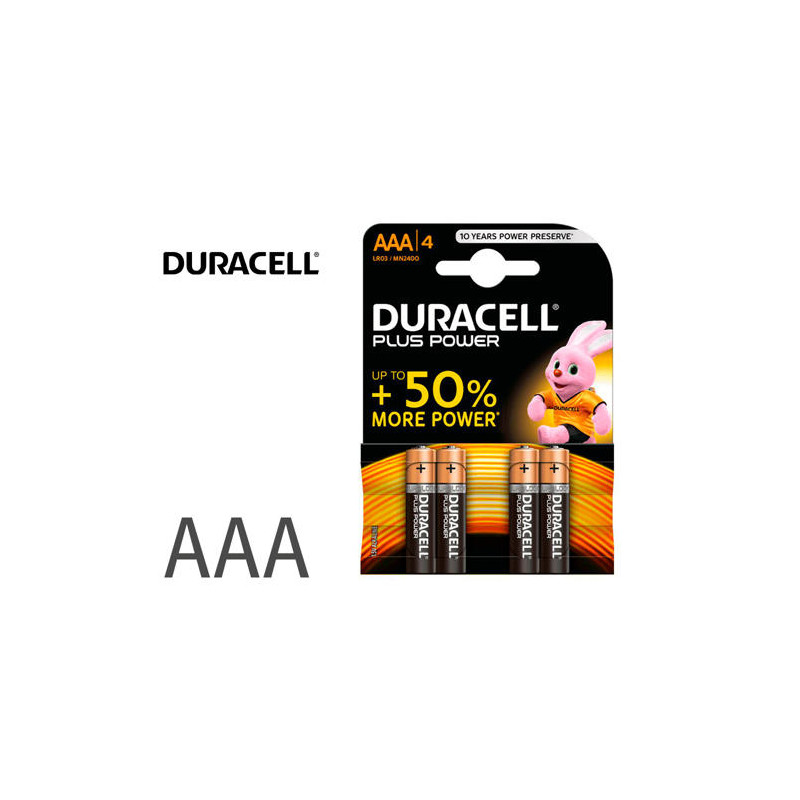 PILA DURACELL ALCALINA PLUS AAA BLISTER CON 4 UNIDADES