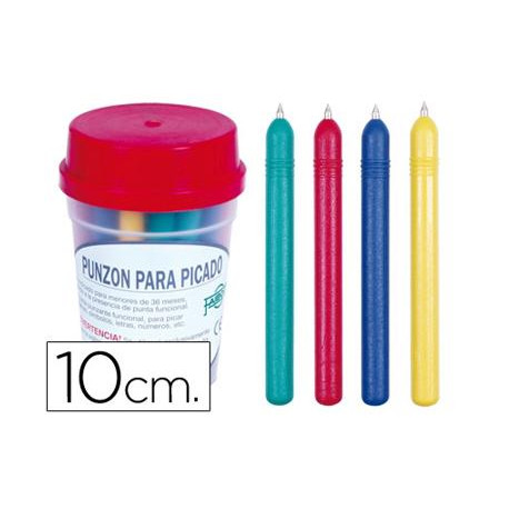 PUNZON FAIBO PLASTICO CON PUNTA DE ACERO LATONADO 10 CM COLORES SURTIDOS