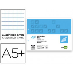 RECAMBIO LIDERPAPEL CUARTO APAISADO 100 H 2TCA-08 CUADRO 8 MM 2 TALADROS CON MARGEN