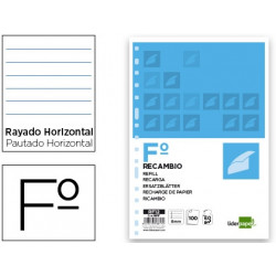 RECAMBIO LIDERPAPEL A4 100 HOJAS 60G/M2 HORIZONTAL SIN MARGEN 16 TALADROS