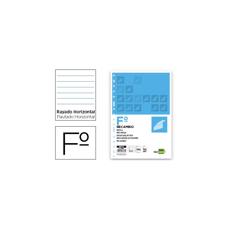 RECAMBIO LIDERPAPEL A4 100 HOJAS 60G/M2 HORIZONTAL SIN MARGEN 16 TALADROS