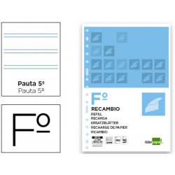 RECAMBIO LIDERPAPEL FOLIO 100 HOJAS 60G/M2 PAUTA 5? 2.5MM CON MARGEN 16 TALADROS