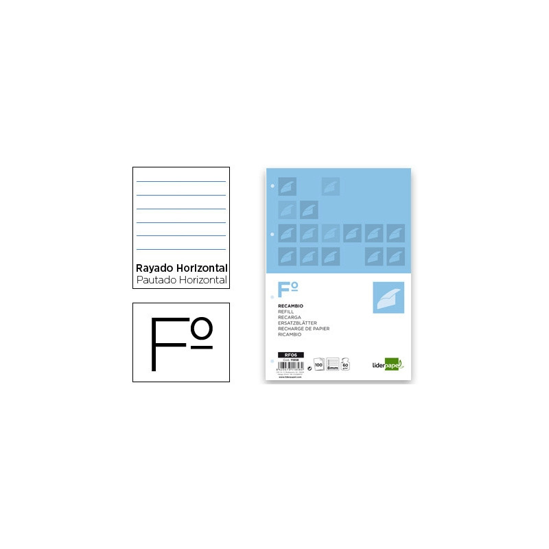 RECAMBIO LIDERPAPEL A4 100 HOJAS 60G/M2 HORIZONTAL CON MARGEN 4 TALADROS