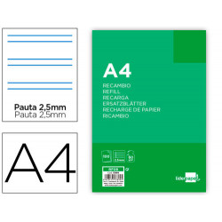 RECAMBIO LIDERPAPEL A4 100 HOJAS 60G/M2 PAUTA 5? 2.5MM CON MARGEN 4 TALADROS