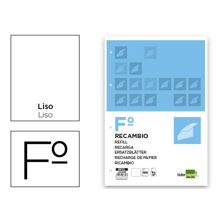 RECAMBIO LIDERPAPEL A4 100 HOJAS 60G/M2 LISO SIN MARGEN 4 TALADROS