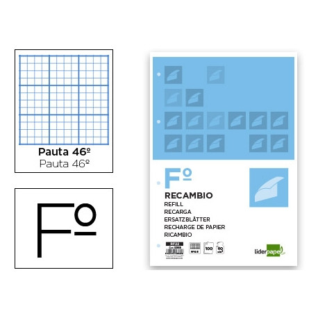 RECAMBIO LIDERPAPEL A4 100 HOJAS 60G/M2 RAYADO N 46 4 TALADROS