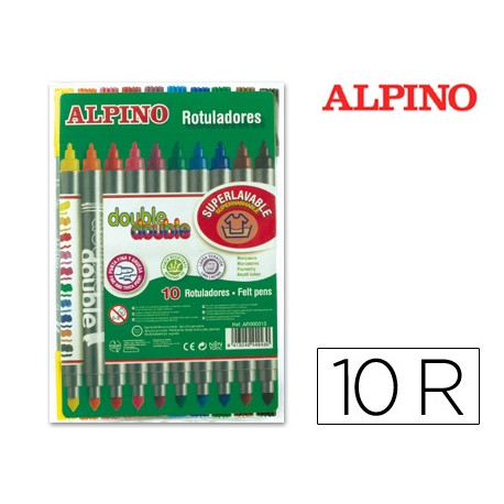 ROTULADOR ALPINO DOUBLE DOUBLE PUNTA GRUESA Y PUNTA FINA CAJA DE 10+2 COLORES SURTIDOS