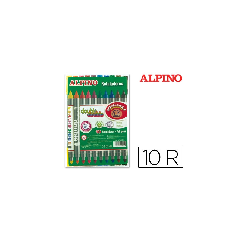 ROTULADOR ALPINO DOUBLE DOUBLE PUNTA GRUESA Y PUNTA FINA CAJA DE 10+2 COLORES SURTIDOS