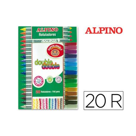 ROTULADOR ALPINO DOUBLE DOUBLE PUNTA GRUESA Y PUNTA FINA CAJA DE 20+4 COLORES SURTIDOS