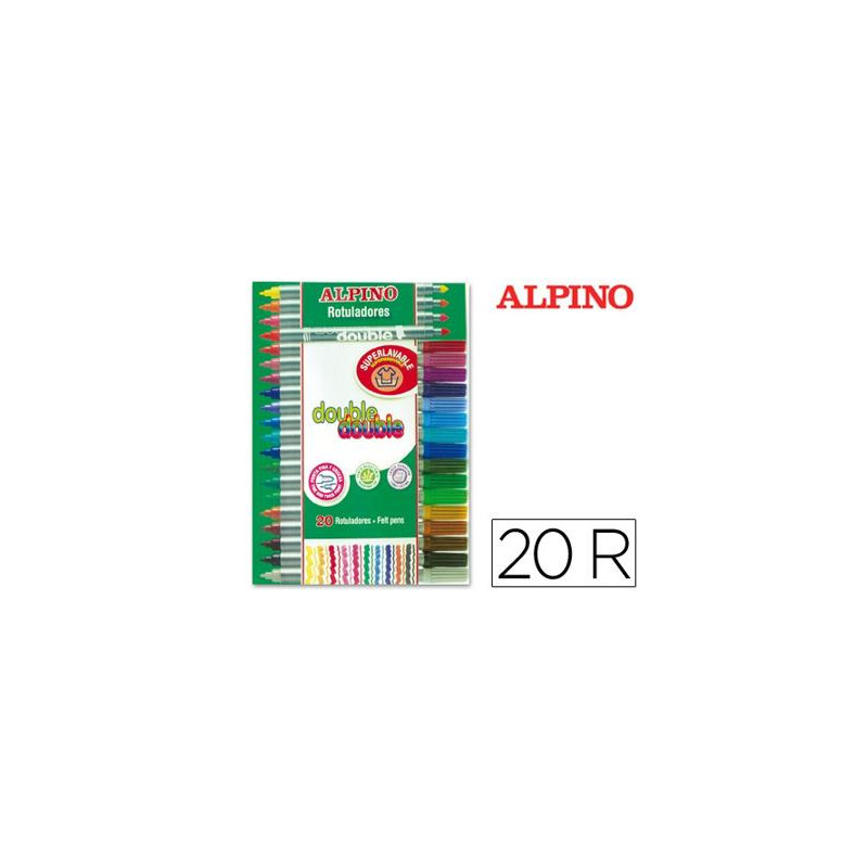 ROTULADOR ALPINO DOUBLE DOUBLE PUNTA GRUESA Y PUNTA FINA CAJA DE 20+4 COLORES SURTIDOS