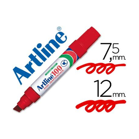 ROTULADOR ARTLINE MARCADOR PERMANENTE 100 ROJO PUNTA BISELADA