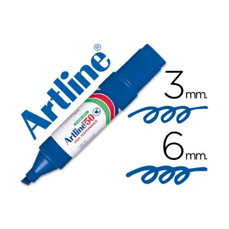 ROTULADOR ARTLINE MARCADOR PERMANENTE EK-50 AZUL -PUNTA BISELADA 6 MM -PAPEL METAL Y CRISTAL