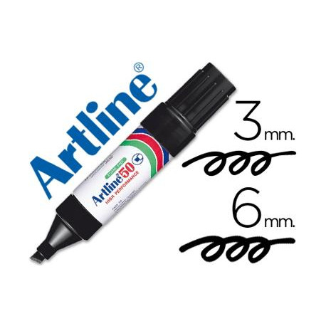 ROTULADOR ARTLINE MARCADOR PERMANENTE EK-50 NEGRO PUNTA BISELADA 6 MM PAPEL METAL Y CRISTAL