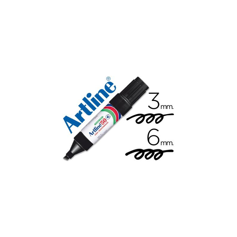 ROTULADOR ARTLINE MARCADOR PERMANENTE EK-50 NEGRO PUNTA BISELADA 6 MM PAPEL METAL Y CRISTAL