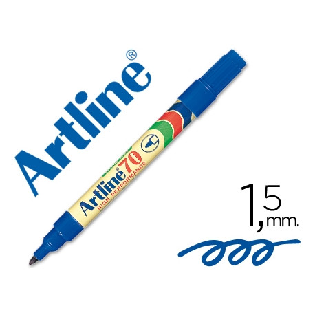 ROTULADOR ARTLINE MARCADOR PERMANENTE EK-70 AZUL PUNTA REDONDA 1.5 MM PAPEL METAL Y CRISTAL