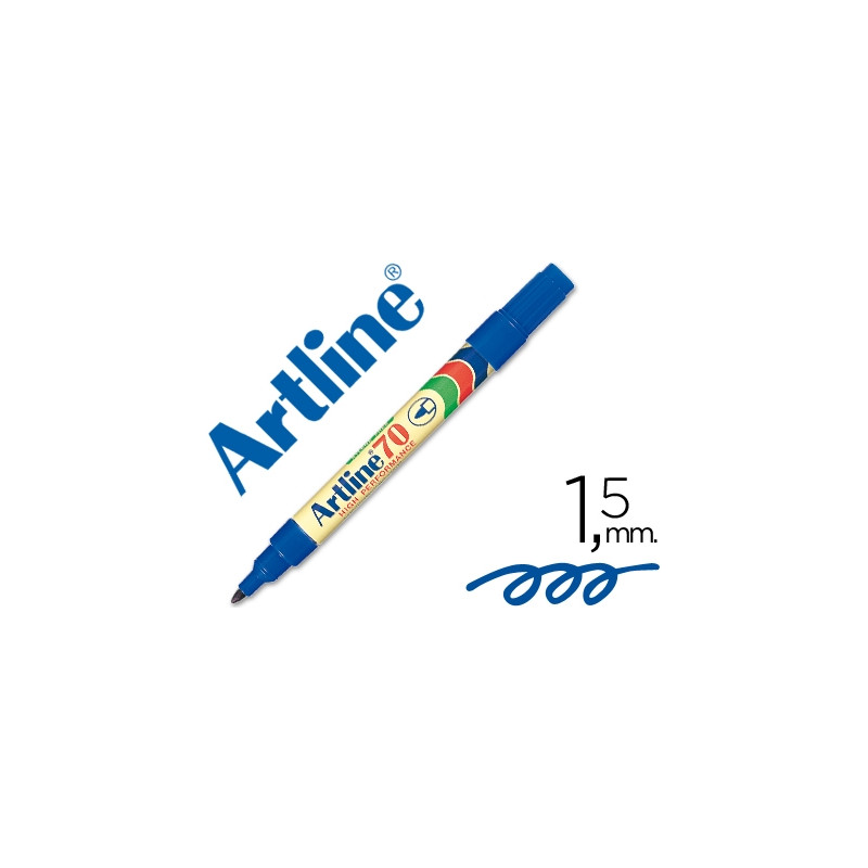 ROTULADOR ARTLINE MARCADOR PERMANENTE EK-70 AZUL PUNTA REDONDA 1.5 MM PAPEL METAL Y CRISTAL