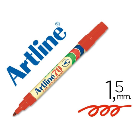 ROTULADOR ARTLINE MARCADOR PERMANENTE EK-70 ROJO PUNTA REDONDA 1.5 MM PAPEL METAL Y CRISTAL