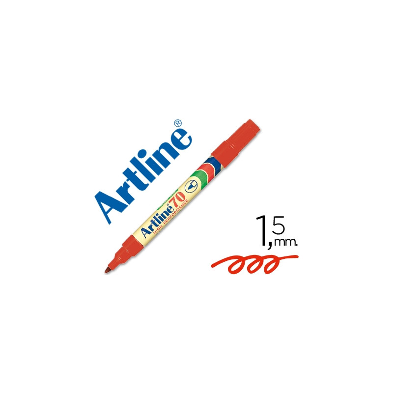 ROTULADOR ARTLINE MARCADOR PERMANENTE EK-70 ROJO PUNTA REDONDA 1.5 MM PAPEL METAL Y CRISTAL