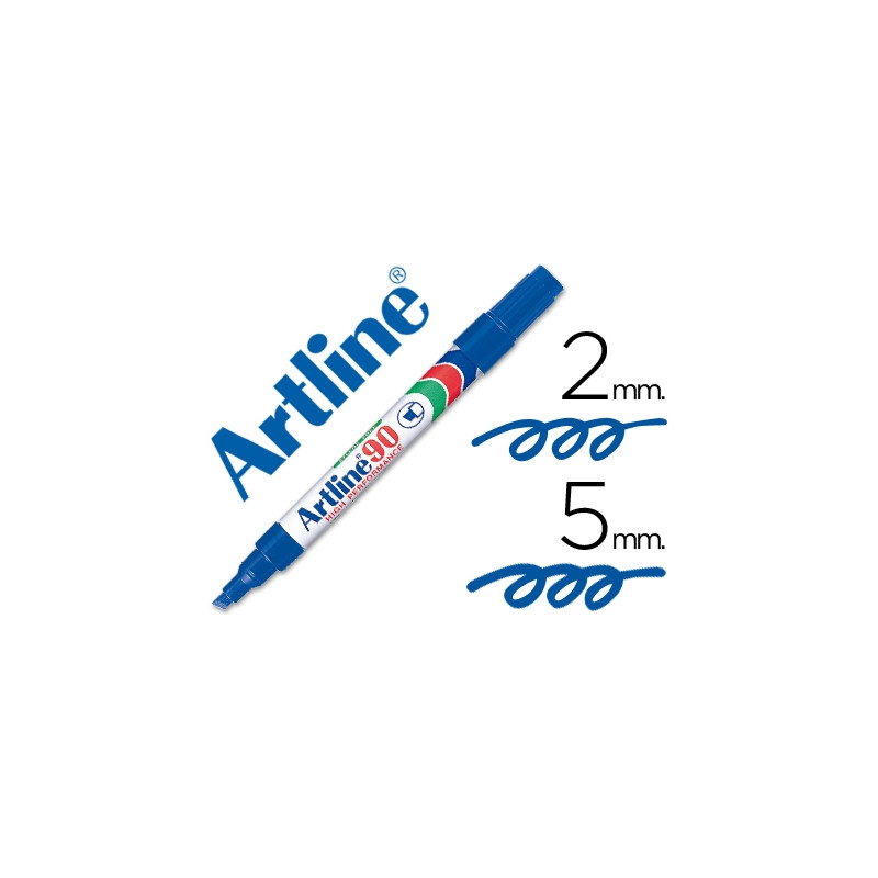 ROTULADOR ARTLINE MARCADOR PERMANENTE EK-90 AZUL PUNTA BISELADA 5 MM PAPEL METAL Y CRISTAL