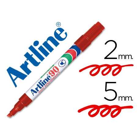 ROTULADOR ARTLINE MARCADOR PERMANENTE EK-90 ROJO PUNTA BISELADA 5 MM PAPEL METAL Y CRISTAL