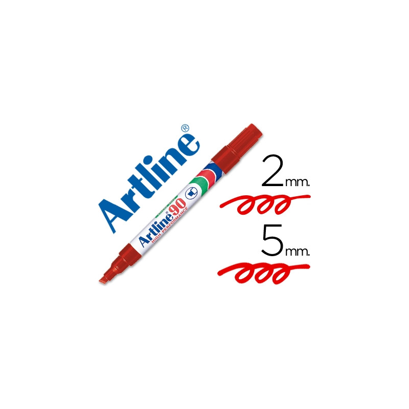 ROTULADOR ARTLINE MARCADOR PERMANENTE EK-90 ROJO PUNTA BISELADA 5 MM PAPEL METAL Y CRISTAL