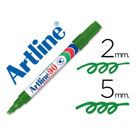 ROTULADOR ARTLINE MARCADOR PERMANENTE EK-90 VERDE PUNTA BISELADA 5 MM PAPEL METAL Y CRISTAL