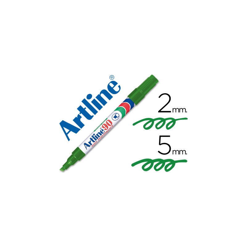 ROTULADOR ARTLINE MARCADOR PERMANENTE EK-90 VERDE PUNTA BISELADA 5 MM PAPEL METAL Y CRISTAL