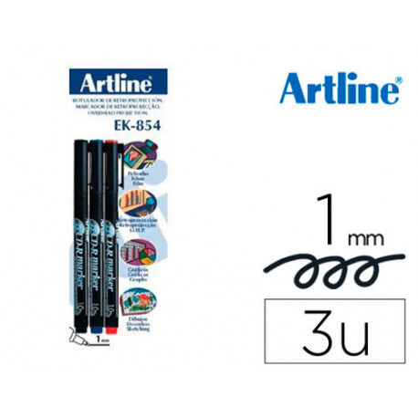 ROTULADOR ARTLINE RETROPROYECCION PUNTA FIBRA PERMANENTE EK-854 1 MM -BLISTER DE 3 (1-NE 1-AZ 1-RO)