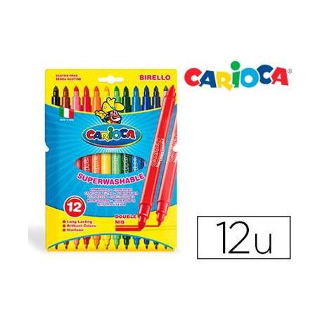 ROTULADOR CARIOCA BIRELLO BIPUNTA CAJA DE 12 COLORES SURTIDOS