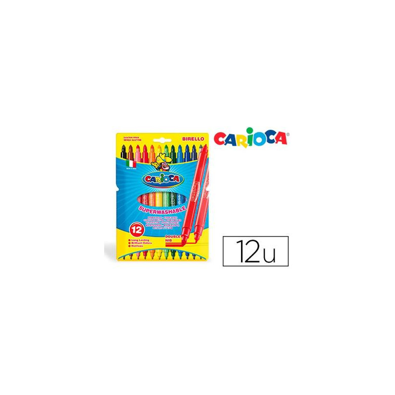 ROTULADOR CARIOCA BIRELLO BIPUNTA CAJA DE 12 COLORES SURTIDOS