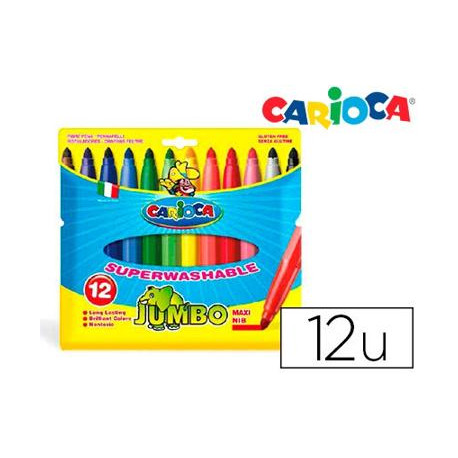 ROTULADOR CARIOCA JUMBO PUNTA GRUESA ESTUCHE DE 12 COLORES SURTIDOS