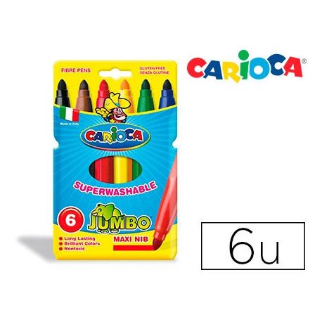 ROTULADOR CARIOCA JUMBO PUNTA GRUESA ESTUCHE DE 6 COLORES SURTIDOS