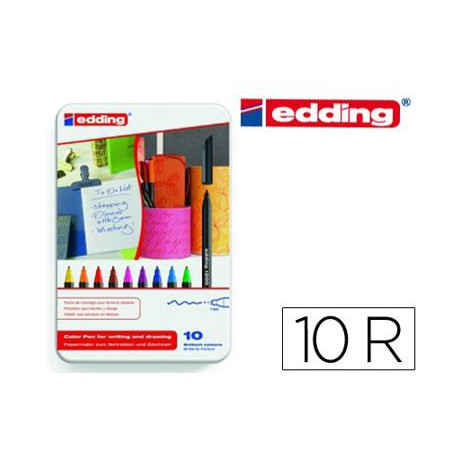 ROTULADOR EDDING PUNTA FIBRA 1200 CAJA METALICA 10 UNIDADES COLORES SURTIDOS PUNTA REDONDA 0,5 MM