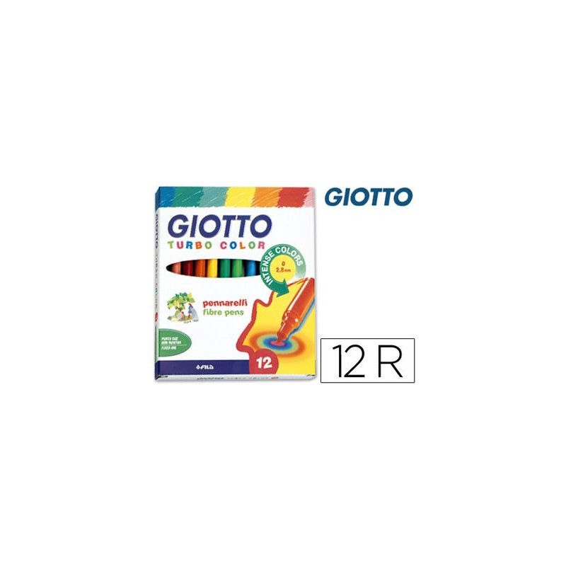 ROTULADOR GIOTTO TURBO COLOR CAJA DE 12 COLORES LAVABLES CON PUNTA BLOQUEADA