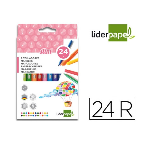 ROTULADOR LIDERPAPEL SLIM CAJA DE 24 UNIDADES COLORES SURTIDOS