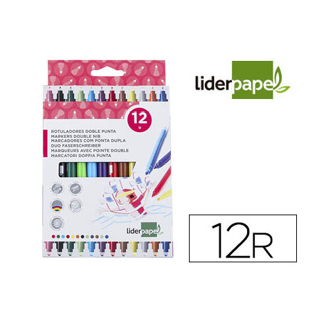 ROTULADOR LIDERPAPEL DUO DOBLE PUNTA FINA Y GRUESA CAJA DE 12 UNIDADES COLORES SURTIDOS