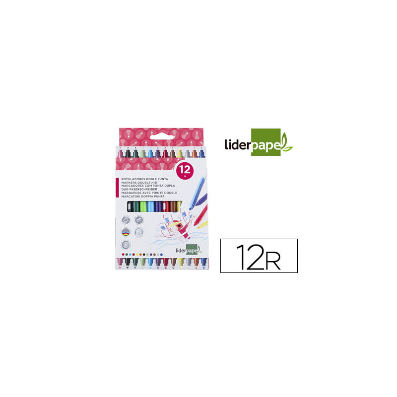 ROTULADOR LIDERPAPEL DUO DOBLE PUNTA FINA Y GRUESA CAJA DE 12 UNIDADES COLORES SURTIDOS