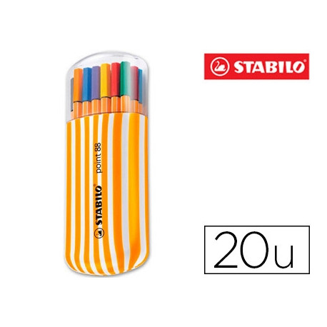 ROTULADOR STABILO PUNTA DE FIBRA POINT 88 ZEBRUI ESTUCHE DE 20 UNIDADES COLORES SURTIDOS