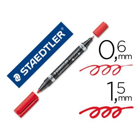 ROTULADOR STAEDTLER LUMOCOLOR PERMANENTE DUO 348 ROJO PUNTA F 0,6 MM PUNTA M 1,5 MM