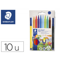 ROTULADOR STAEDTLER NORIS 326 SLIM ESTUCHE CARTON 80% RECICLADO DE 10 UNIDADES COLORES SURTIDOS