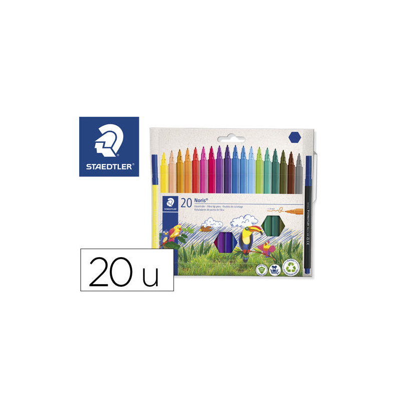 ROTULADOR STAEDTLER NORIS 326 SLIM ESTUCHE CARTON 80% RECICLADO DE 20 UNIDADES COLORES SURTIDOS