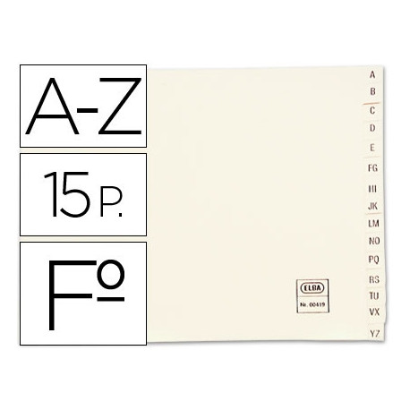 INDICE ALFABETICO ELBA CLASIFICADOR CARTULINA PARA ARCHIVADOR CUARTO APAISADO