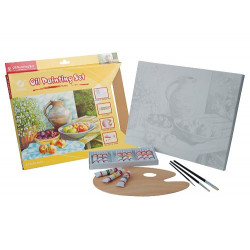 SET PINTURA AL OLEO LIDERCOLOR CONTIENE 1 LIENZO IMPRIMACION 30X40CM 1 PALETA MADERA 3 BROCHAS TUBOS